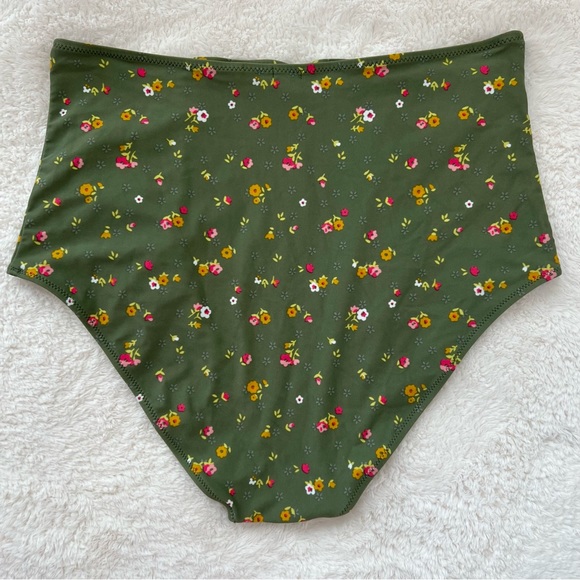 Aerie Hi Waisted Green Floral Print Bikini Bottoms - Picture 2 of 3